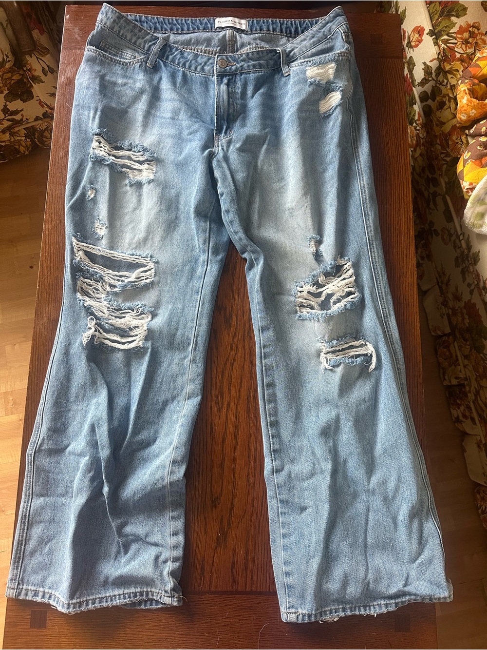Flying Monkey Light Blue Ripped Bootcut Jeans